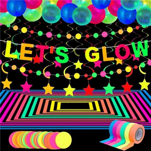 Glow Neon Party Supplies, 98.4 Feet 6 Rolls UV Blacklight Reactive Luminous Tape - Picture 1 of 6